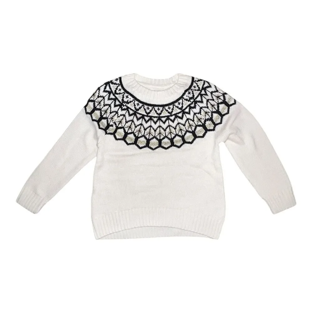 Gymboree Girls Ivory Fair Isle Sweater Tight Knit Black Gold Sparkle Small NWT